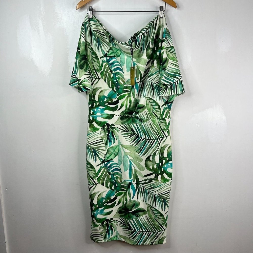 Alexia Admor Dress MIDI Womens Sz L Short Sleeve Shift Stretch New